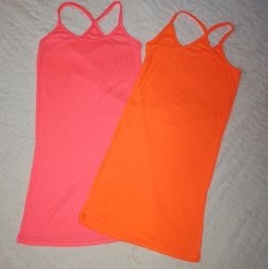 Neon pink and orange tank tops